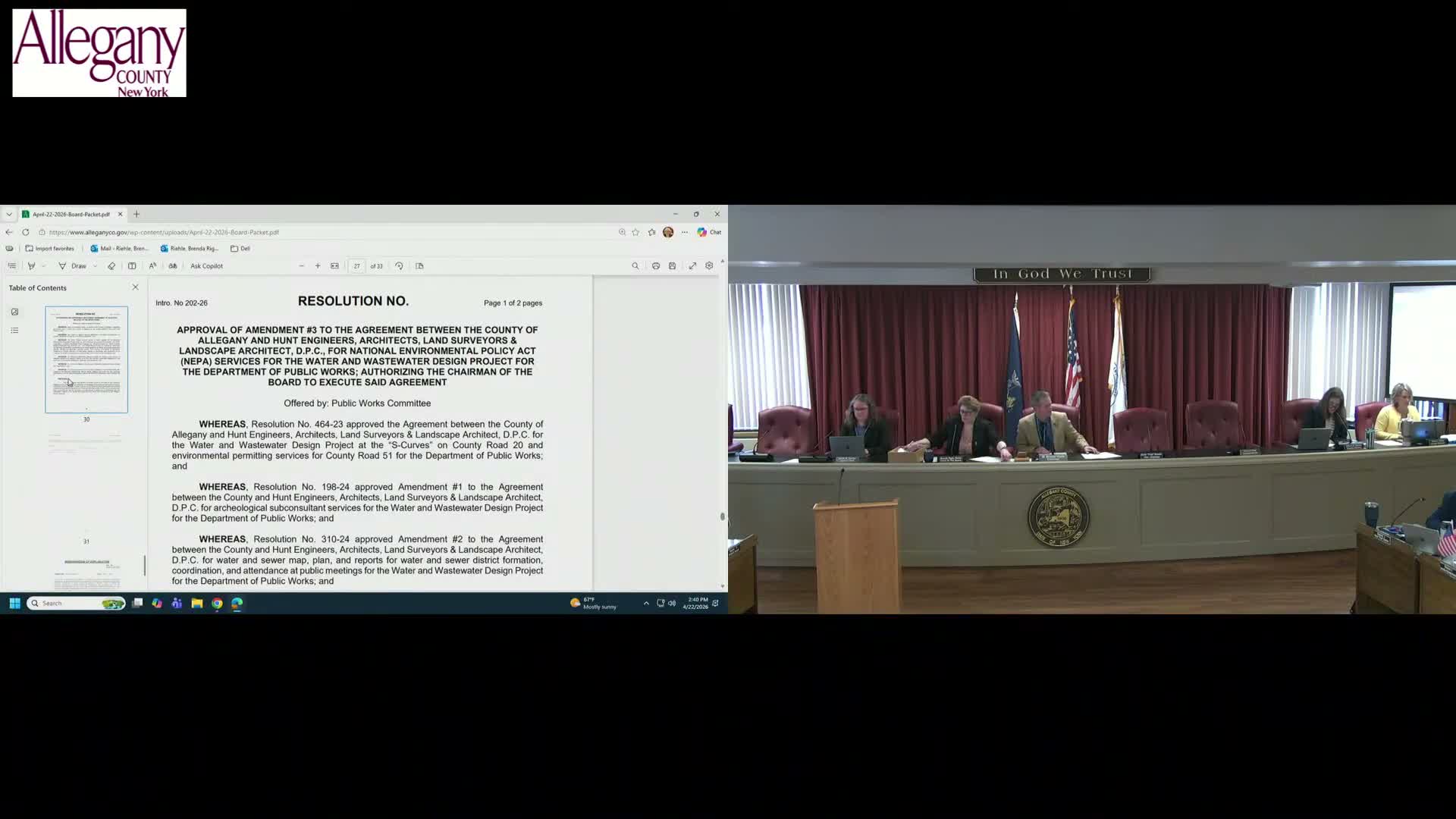 Allegany County Board approves personnel moves, grant applications and opioid-settlement action; audit accepted