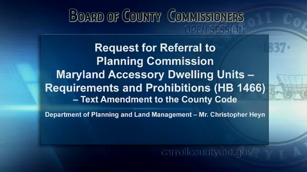 Carroll County directs staff to draft ADU code changes to comply with Maryland law