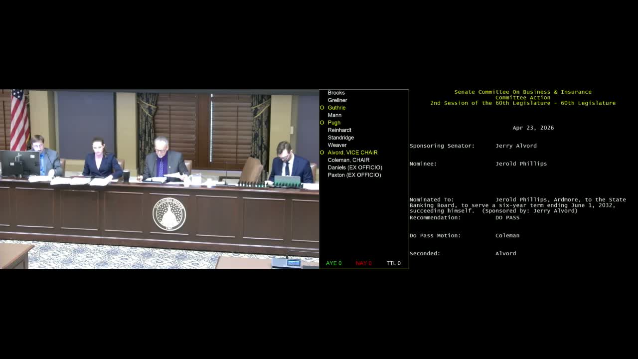 Business & Insurance Committee advances nominees and passes insurance, health and licensing bills