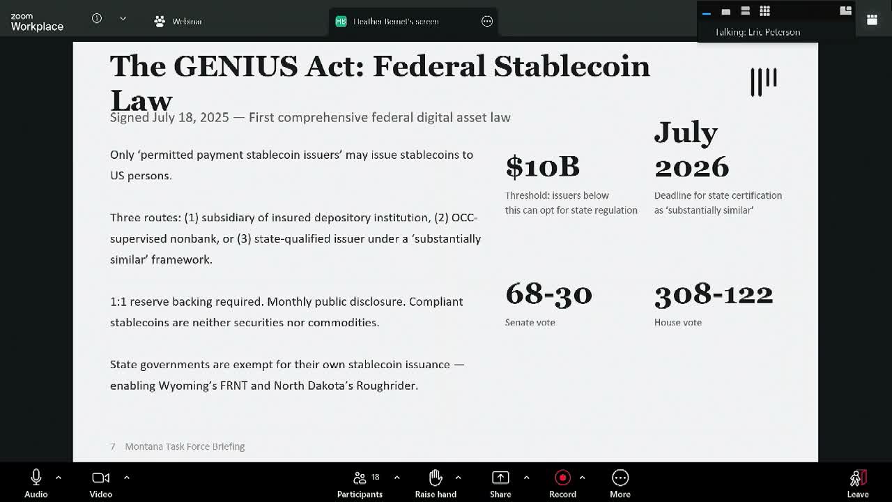 Montana task force considers state stablecoin rules as federal 'Genius Act' advances