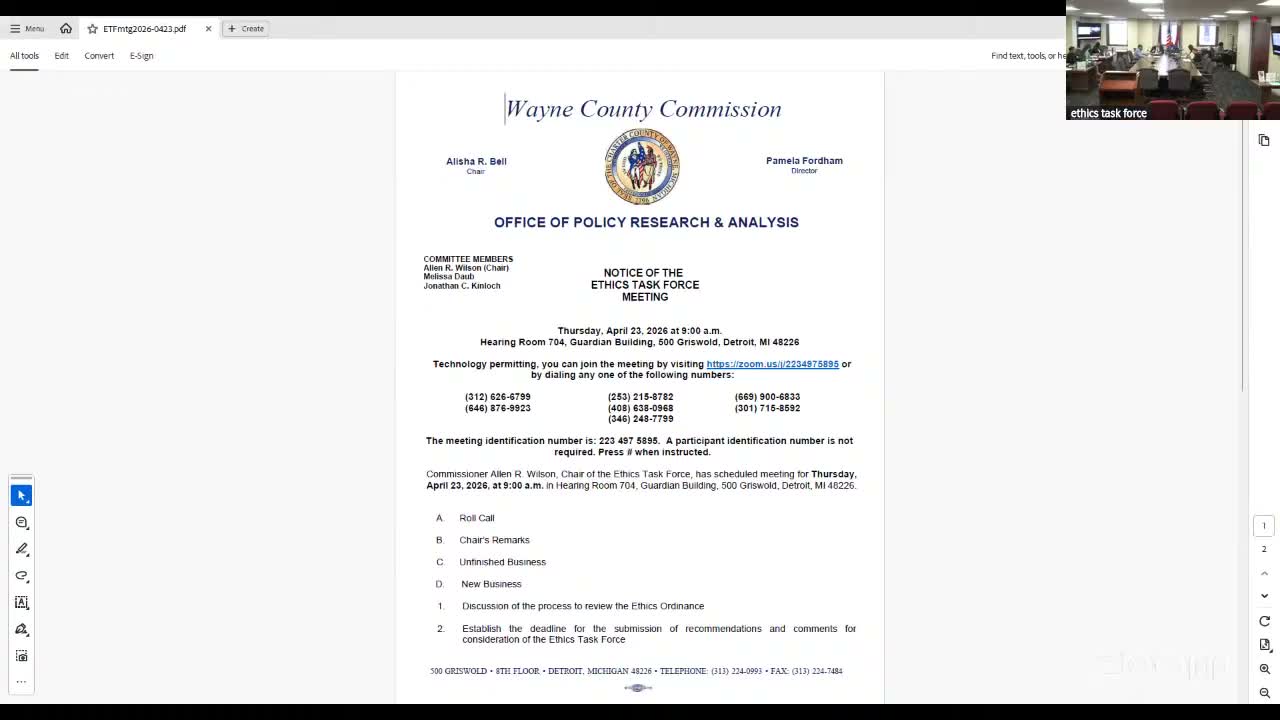 Wayne County ethics task force launches ordinance review, sets meeting schedule and two 30-day public comment windows