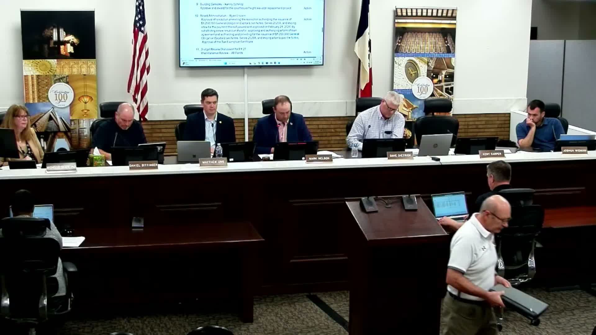 Board approves $1.2 million general‑obligation loan notes to fund CIP projects, including elevator work