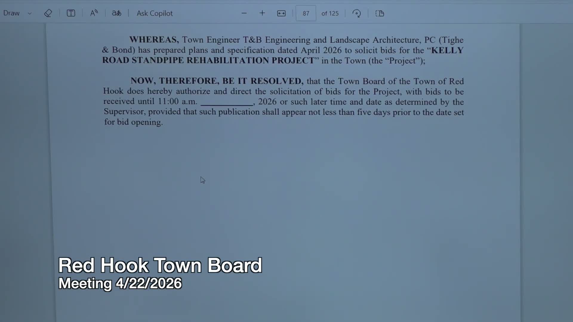 Red Hook board authorizes bids for water storage tank rehab