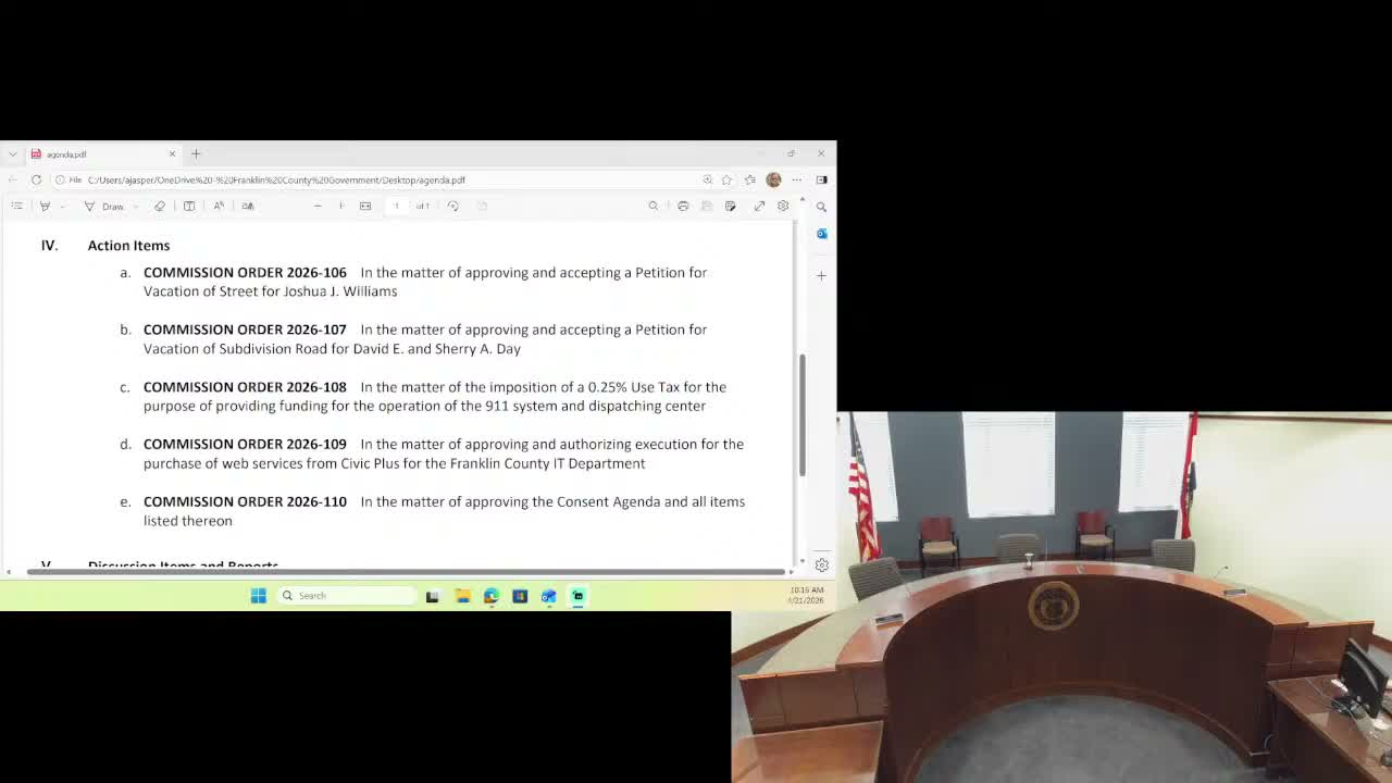 Franklin County commissioners approve street vacations, 0.25% use tax for 9-1-1 and several contracts