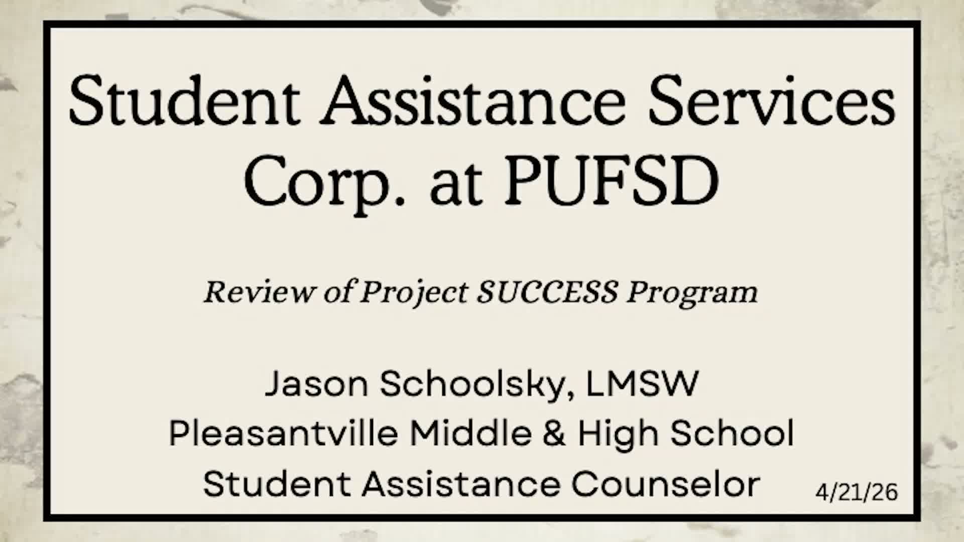 Student Assistance counselor presents Project Success; counselors report positive early outcomes
