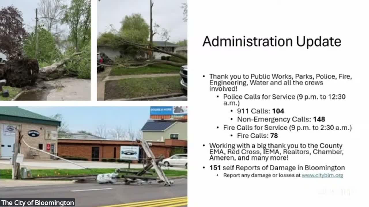 Bloomington council extends local disaster declaration as city reports tornado damage and cleanup progress