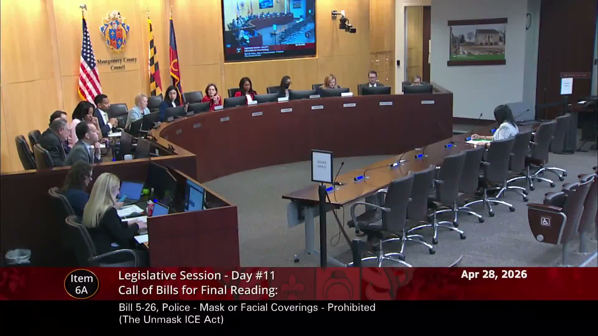 Montgomery County Council unanimously approves amended ban on on-duty law-enforcement face coverings with ID and portal requirements