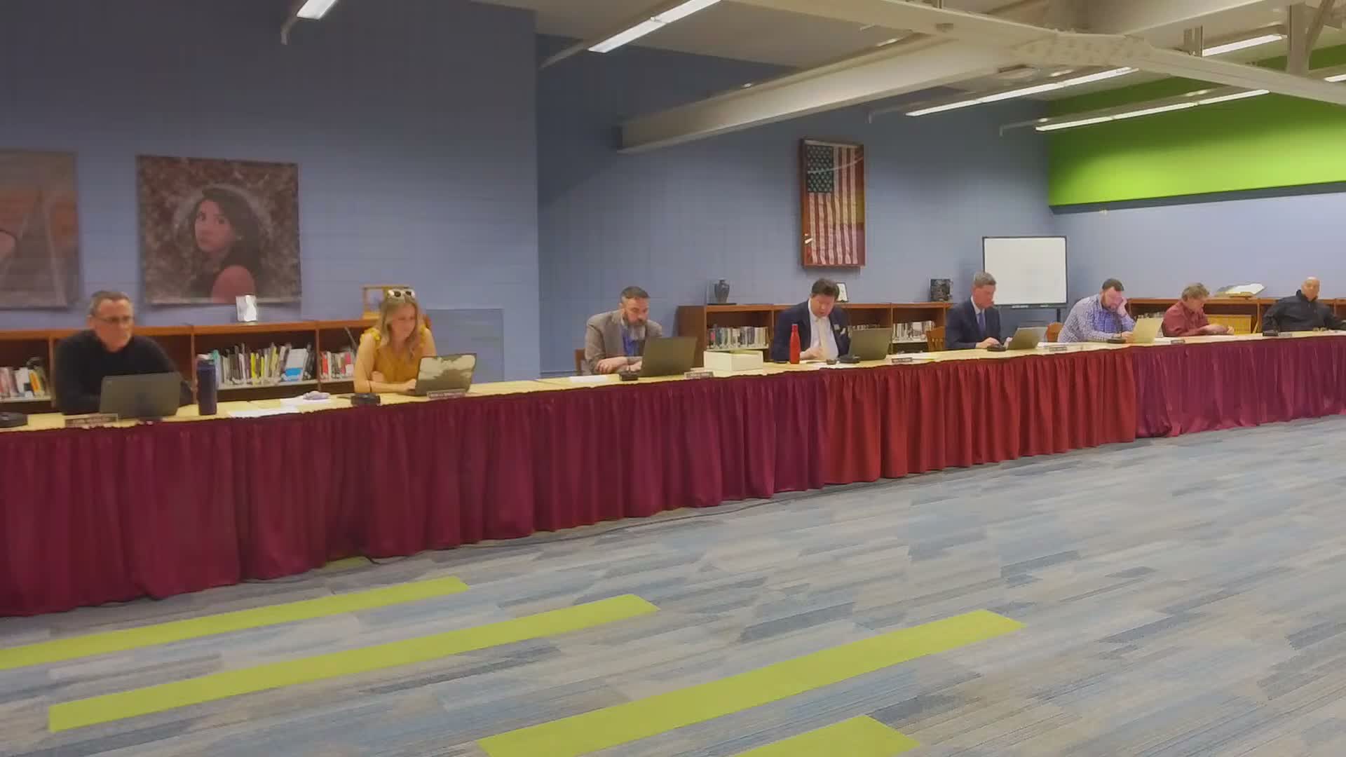 Presenter recommends five-year copier lease renewal; board responses recorded