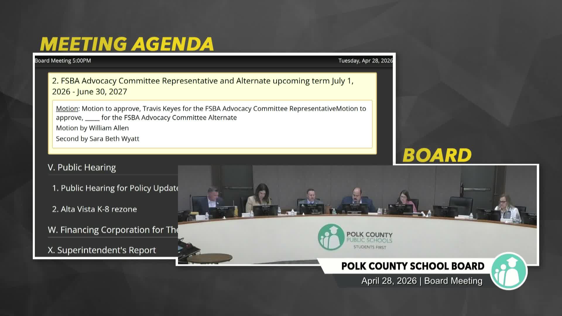 Board approves policy updates, Alta Vista rezoning and appointments; attorney asks to advertise conduct changes