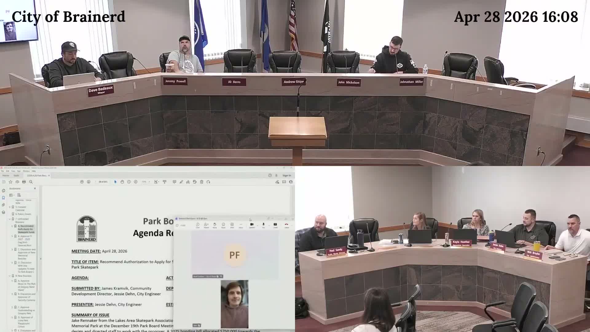 Project representative outlines phased approach to Memorial Park skate park, board directs staff to prepare application