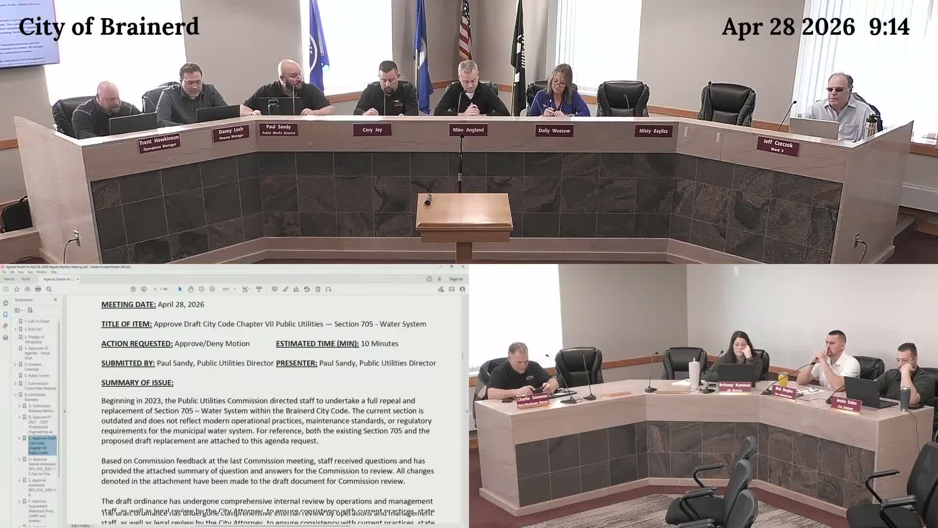 Commission forwards draft city code Chapter 705 (water system) to city council