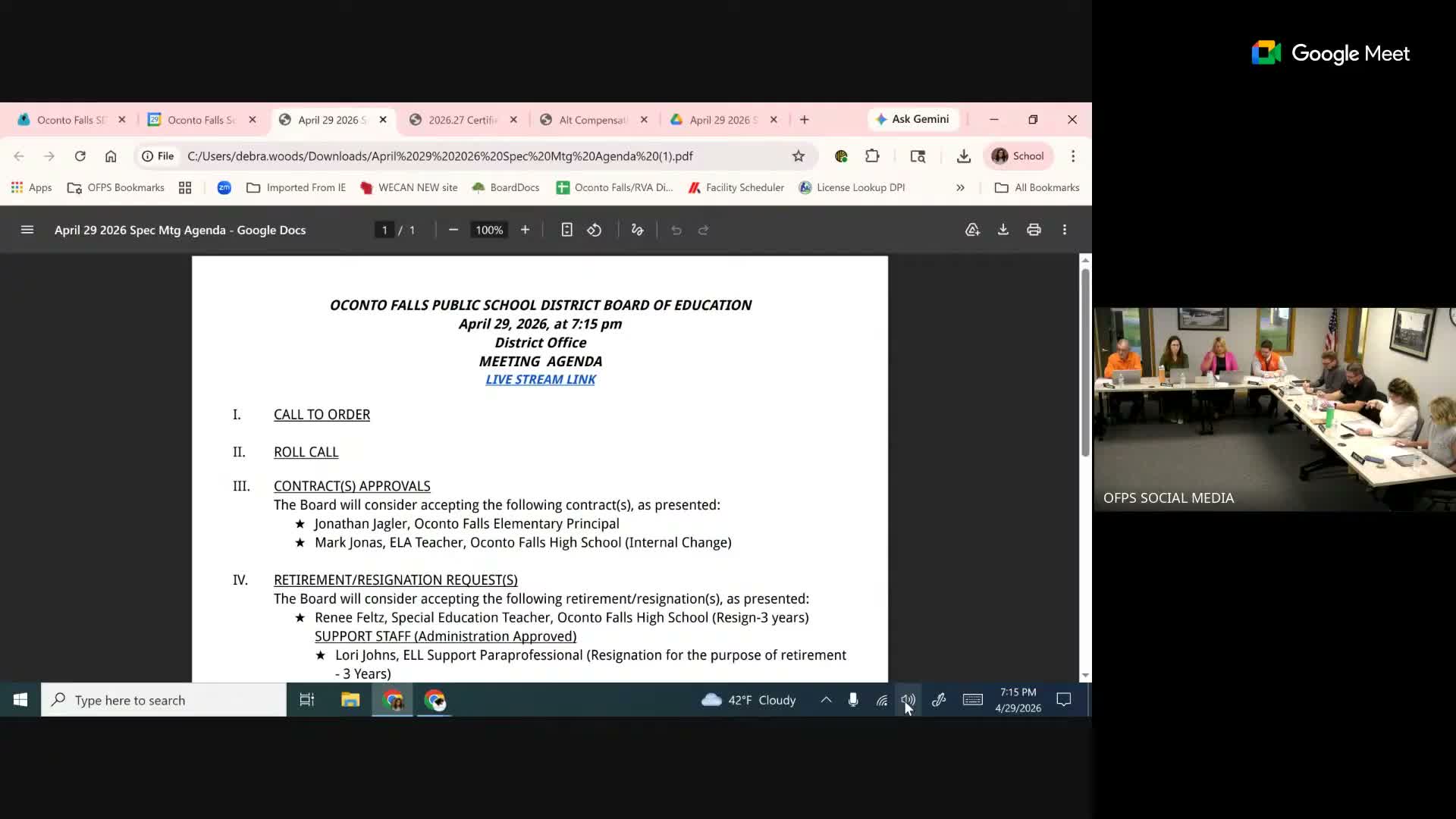 Oconto Falls board approves contracts for elementary principal finalist and internal staffing change