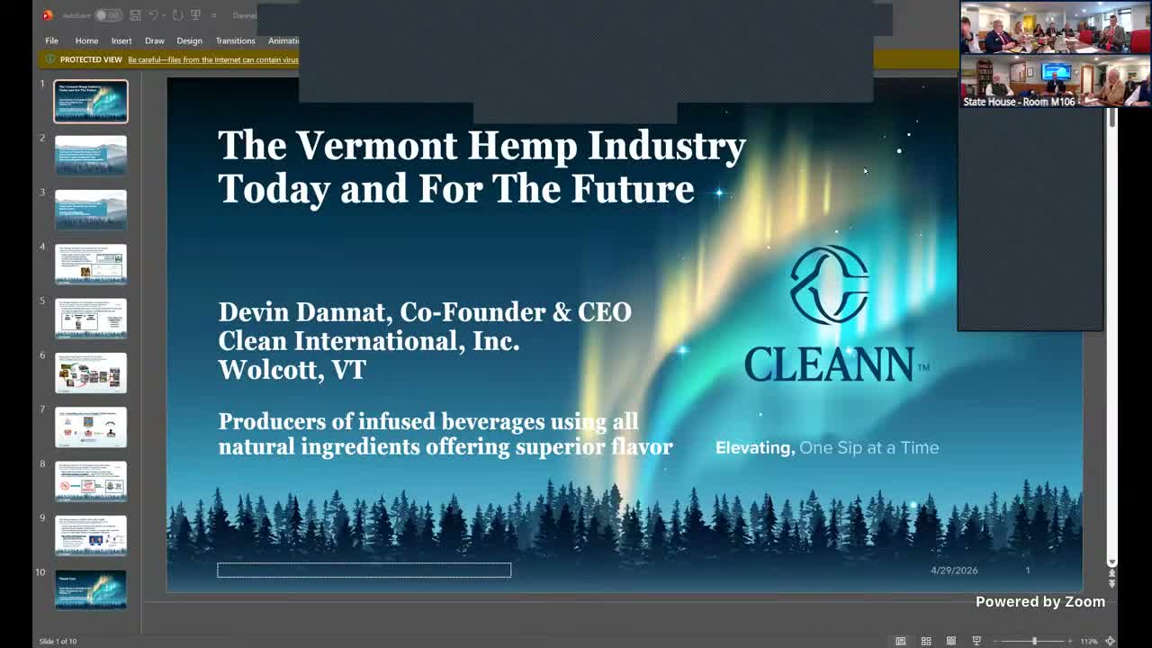 Clean International CEO Devin Danet urges flexible product registration and in‑state processing to revive Vermont hemp industry