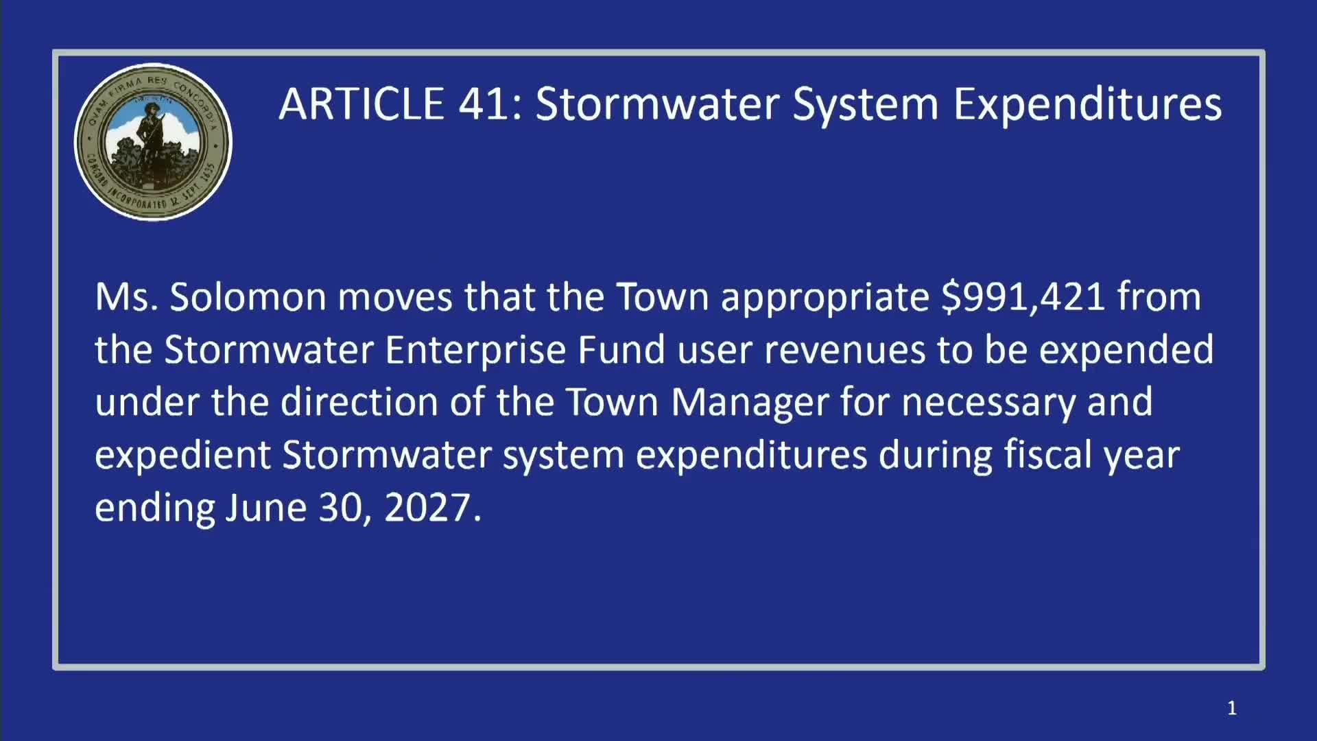 Town approves $991,421 stormwater appropriation to fund inspections, repairs and MS4 compliance
