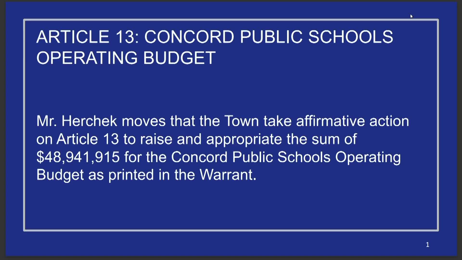 Concord Public Schools request passes; operating ask of $48.94 million approved