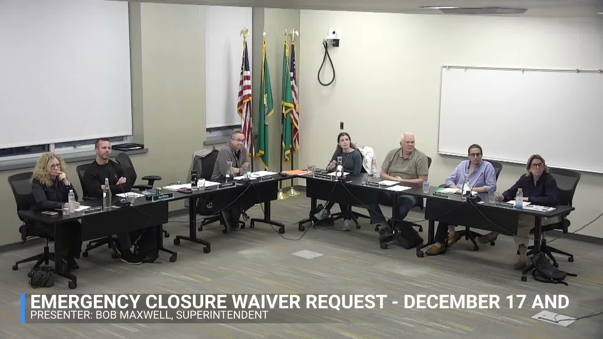 Board authorizes submission of emergency-closure waiver for Dec. 17–18, 2025 to OSPI