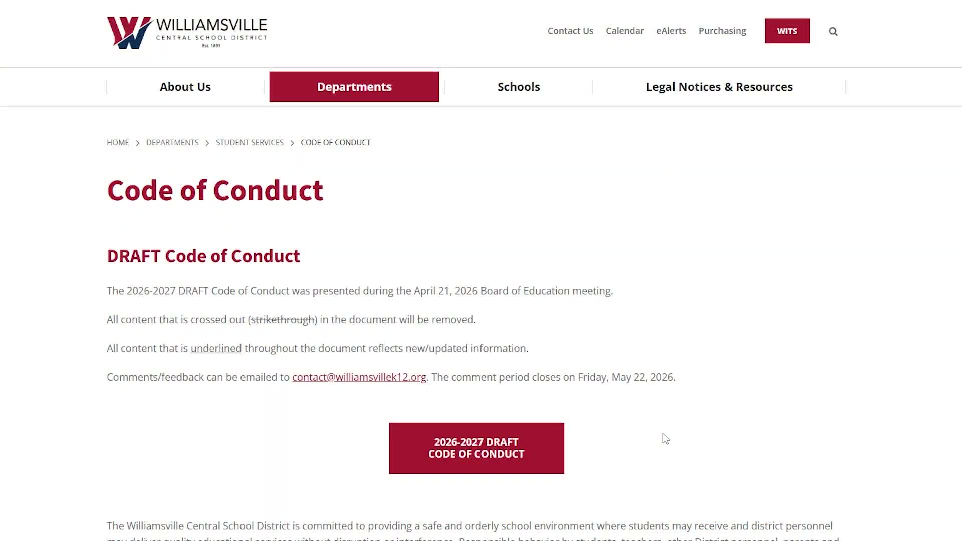 District opens comment period on draft code of conduct; art show and Teacher Appreciation Week noted