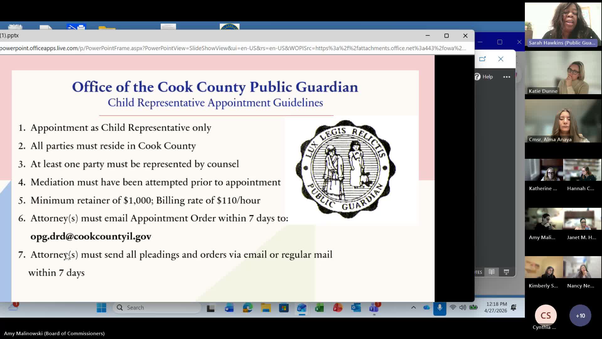 Cook County Public Guardian outlines child‑rep role, fees and plans to accept guardian‑ad‑litem appointments