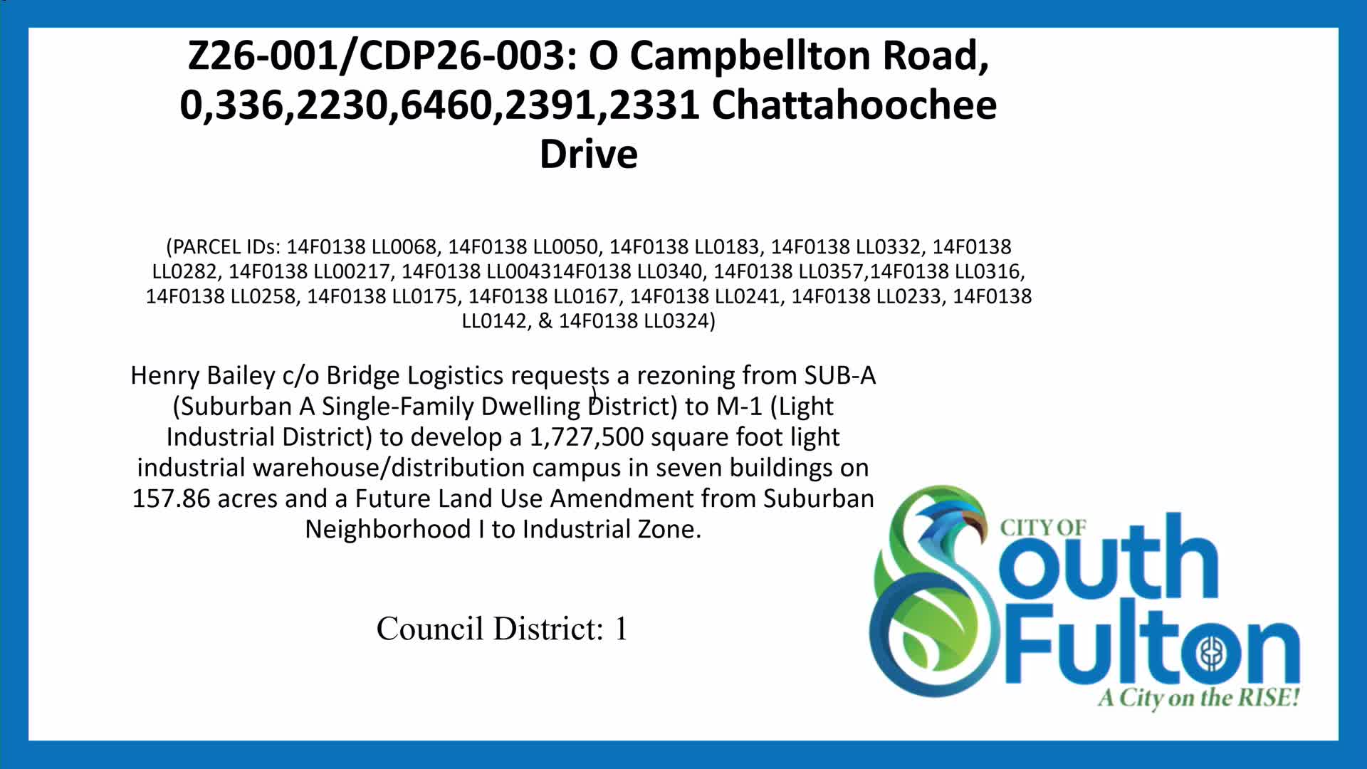 Developer seeks rezoning for large South Fulton industrial campus; DRI traffic study pending