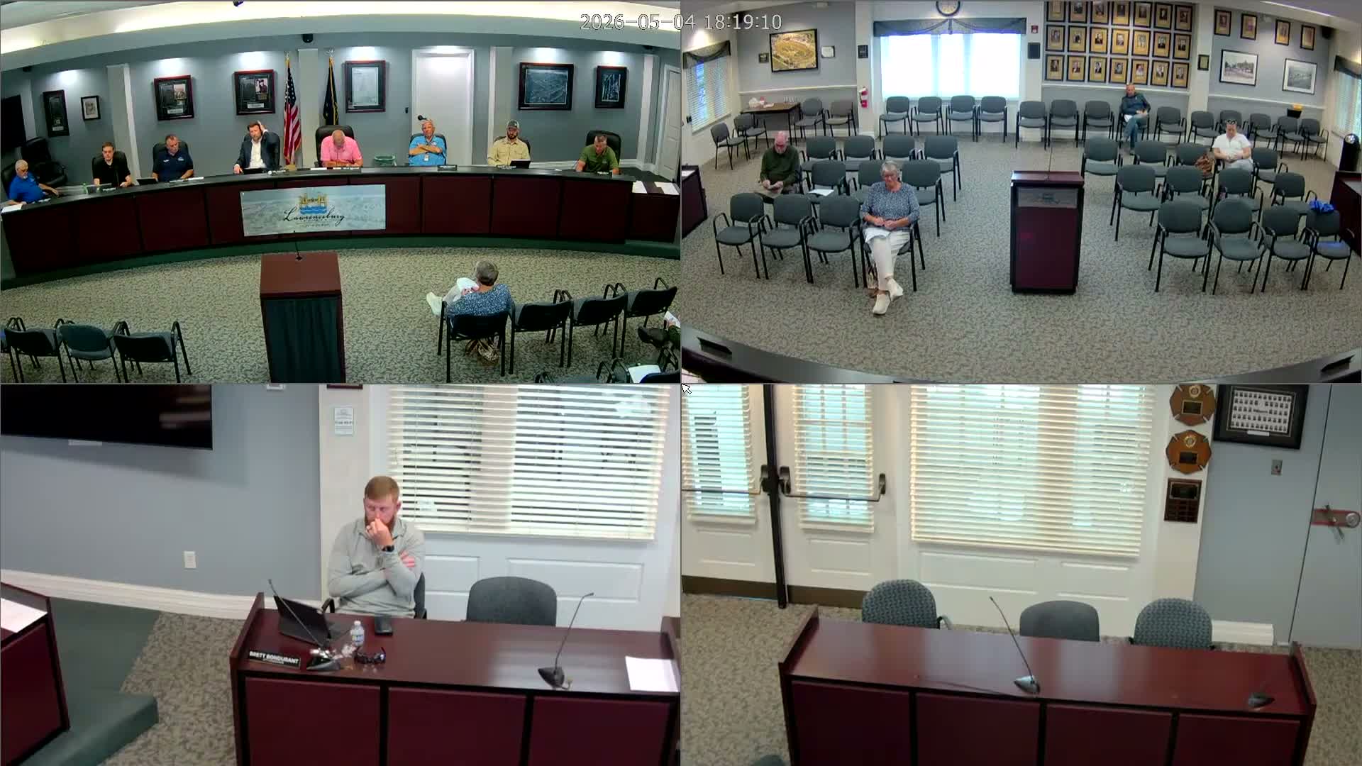 Lawrenceburg City Council advances alley-vacation ordinance, approves commercial dumpster fees on first reading and discusses $1M Dearborn Plaza match