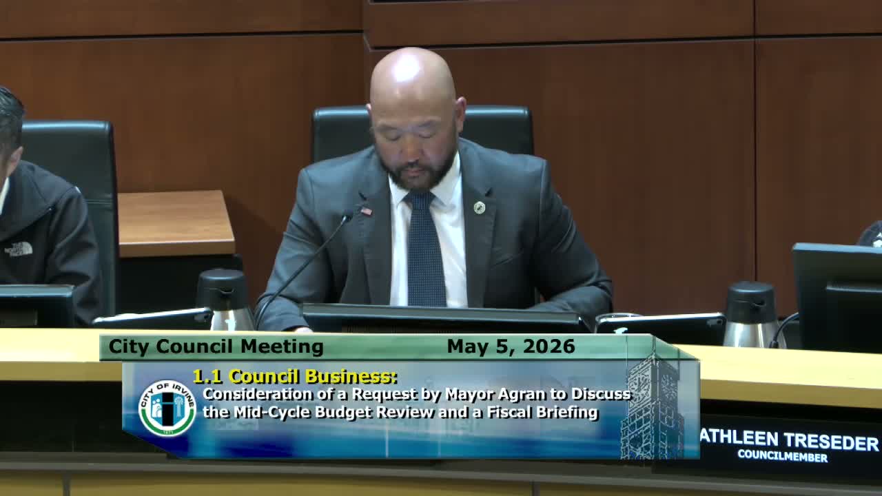 Irvine council orders 90‑day deep dive into projected budget shortfall after mid‑cycle briefing