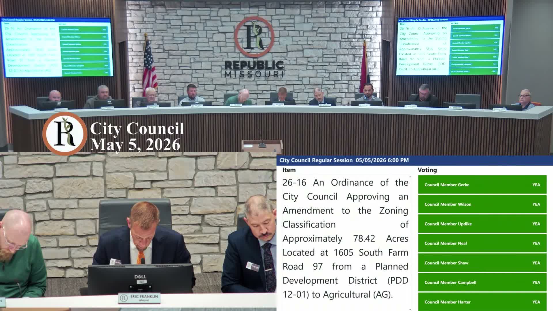Republic council hears CFO overview of FY2026 budget amendment; first reading held