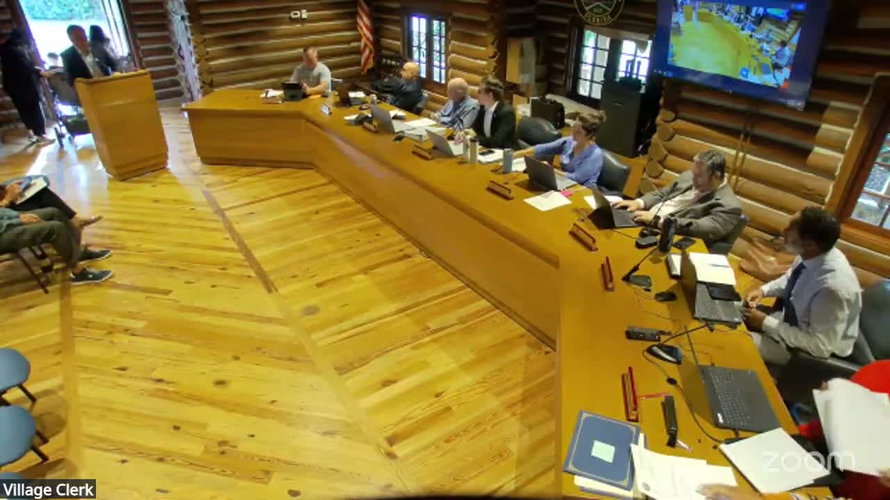 Architect presents log cabin lighting plan; commission ranks roof contractors and fields tree/protection concerns