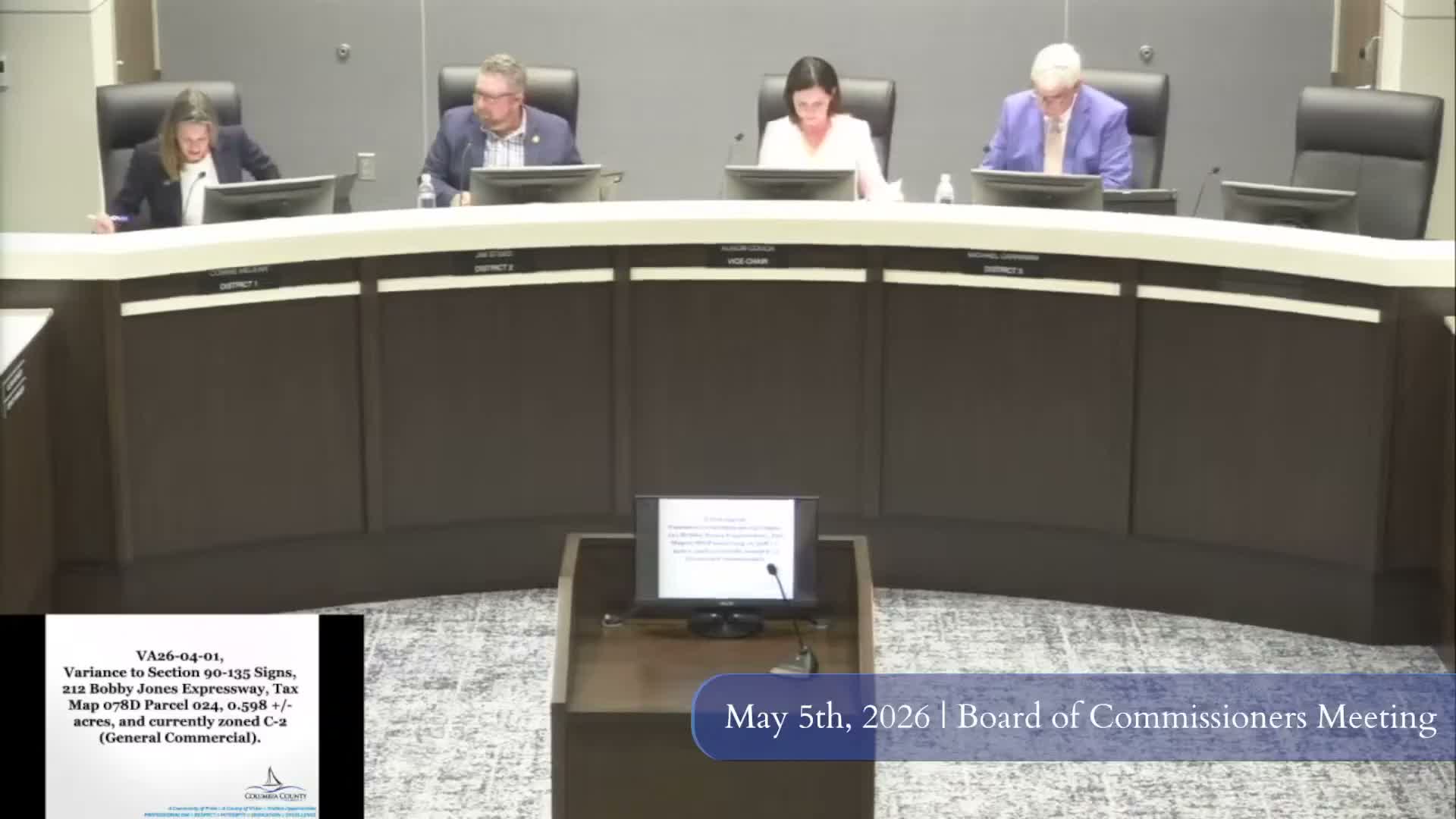 Columbia County commissioners approve sign and setback variances, accept 0.04-acre easement
