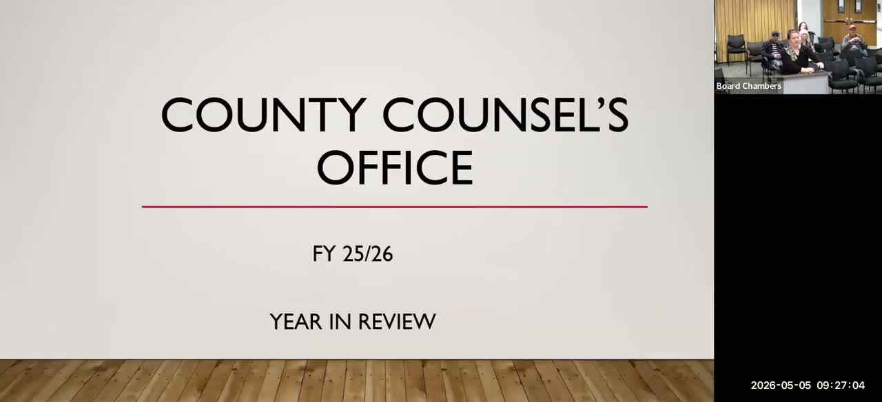 County counsel reports sharp rise in public‑records workload, continued use of receiverships and outside counsel