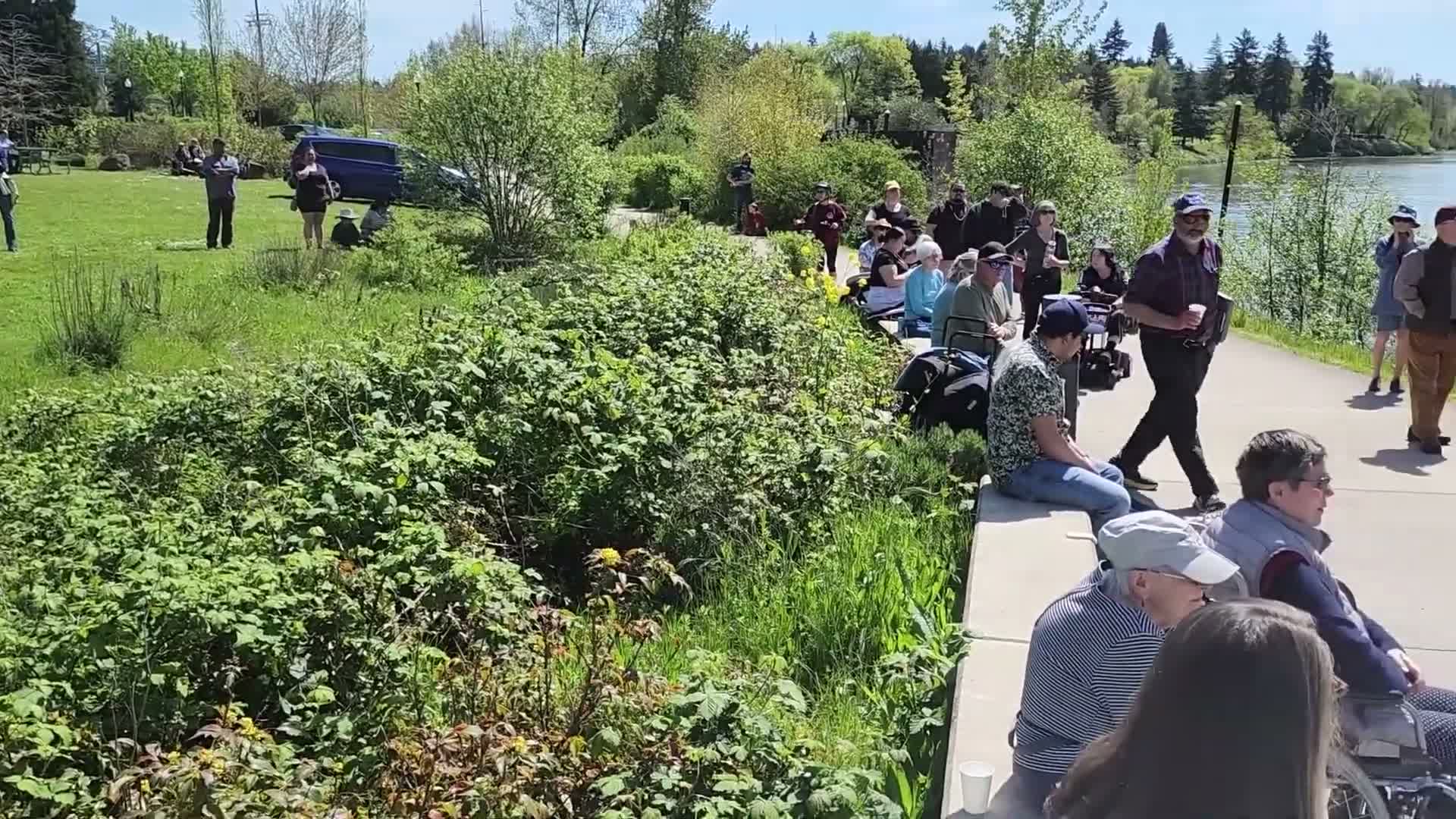 Milwaukie and Grand Ronde leaders dedicate First Fish Herons at Milwaukie Bay Park