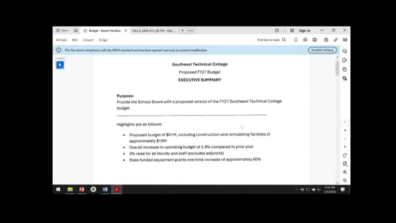 Southeast Tech reviews proposed $61 million FY2027 budget, including raises and building projects