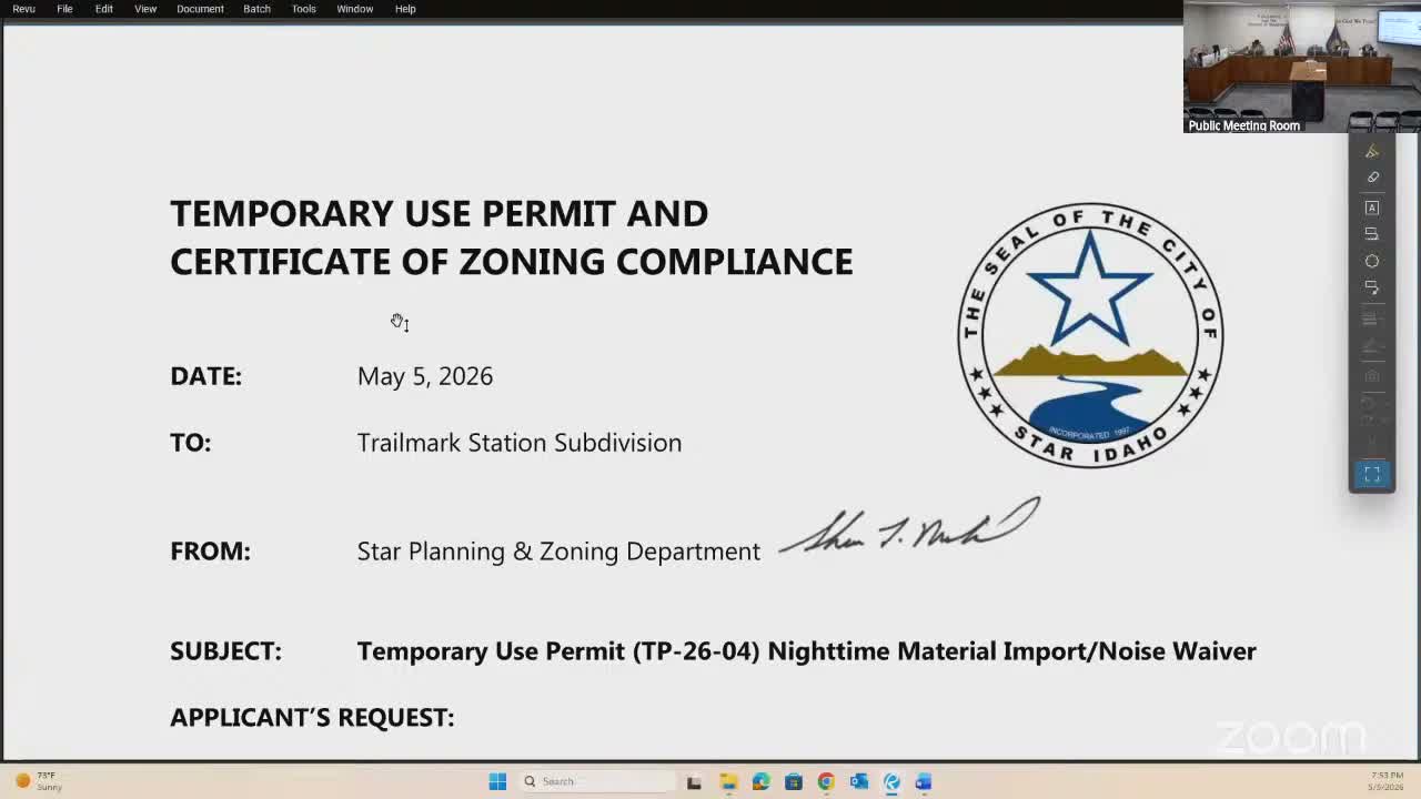 Star council approves limited nighttime hauling for Trailmark Station with strict conditions and quick-revoke authority