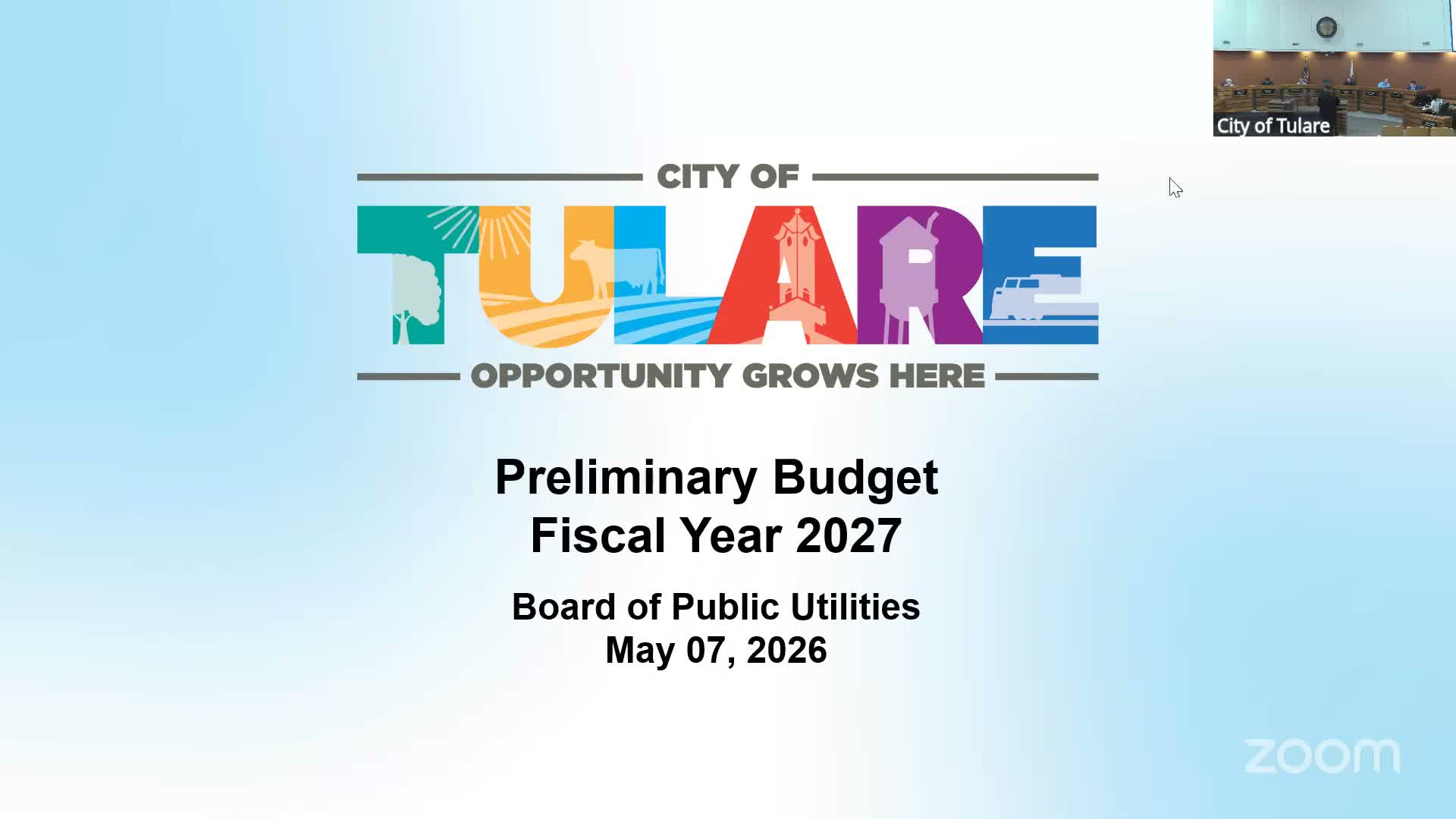 Tulare Board of Public Utilities reviews preliminary FY27 utility budgets; water fund to use reserves