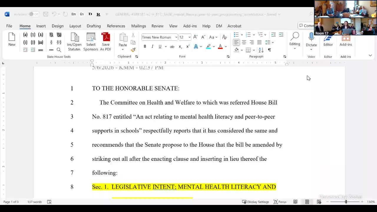 Senate panel backs DMH inventory and report to explore school mental-health literacy and peer programs