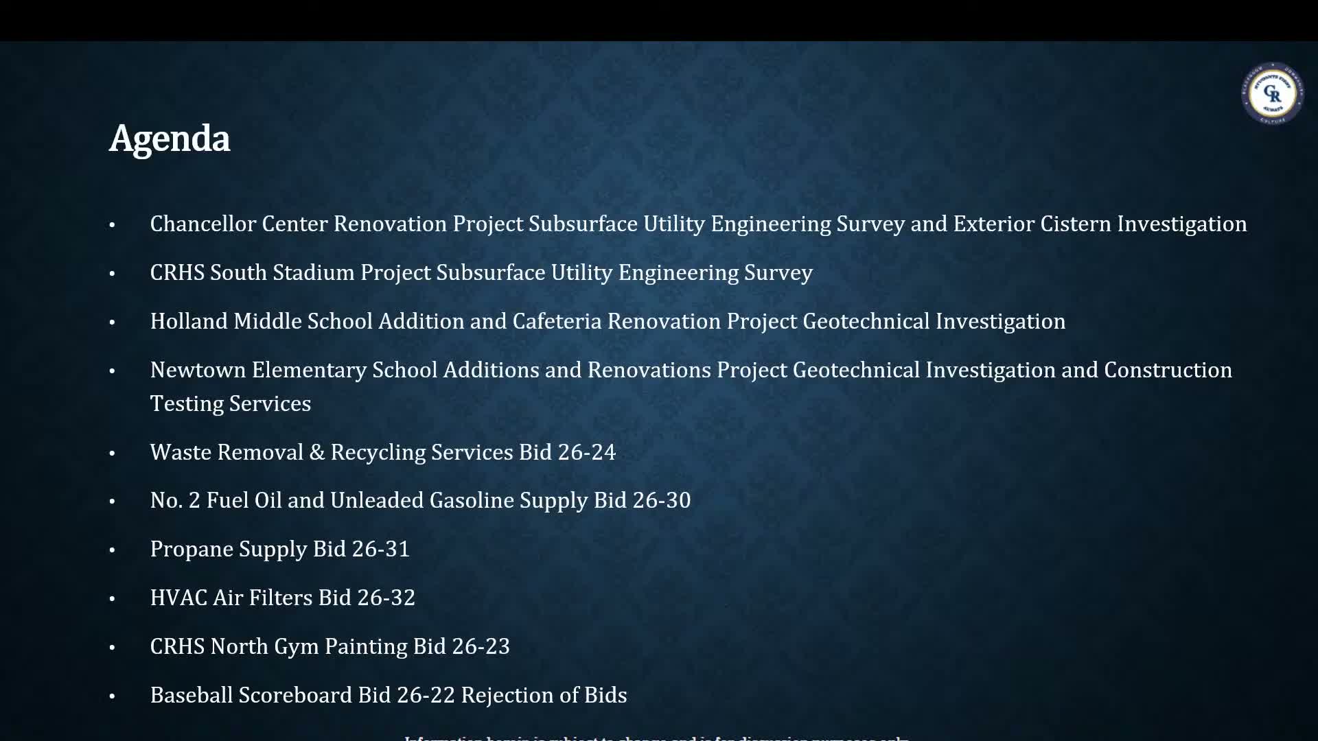 Council Rock facilities committee reviews multiple construction and service contracts, recommends vendor awards and rebids