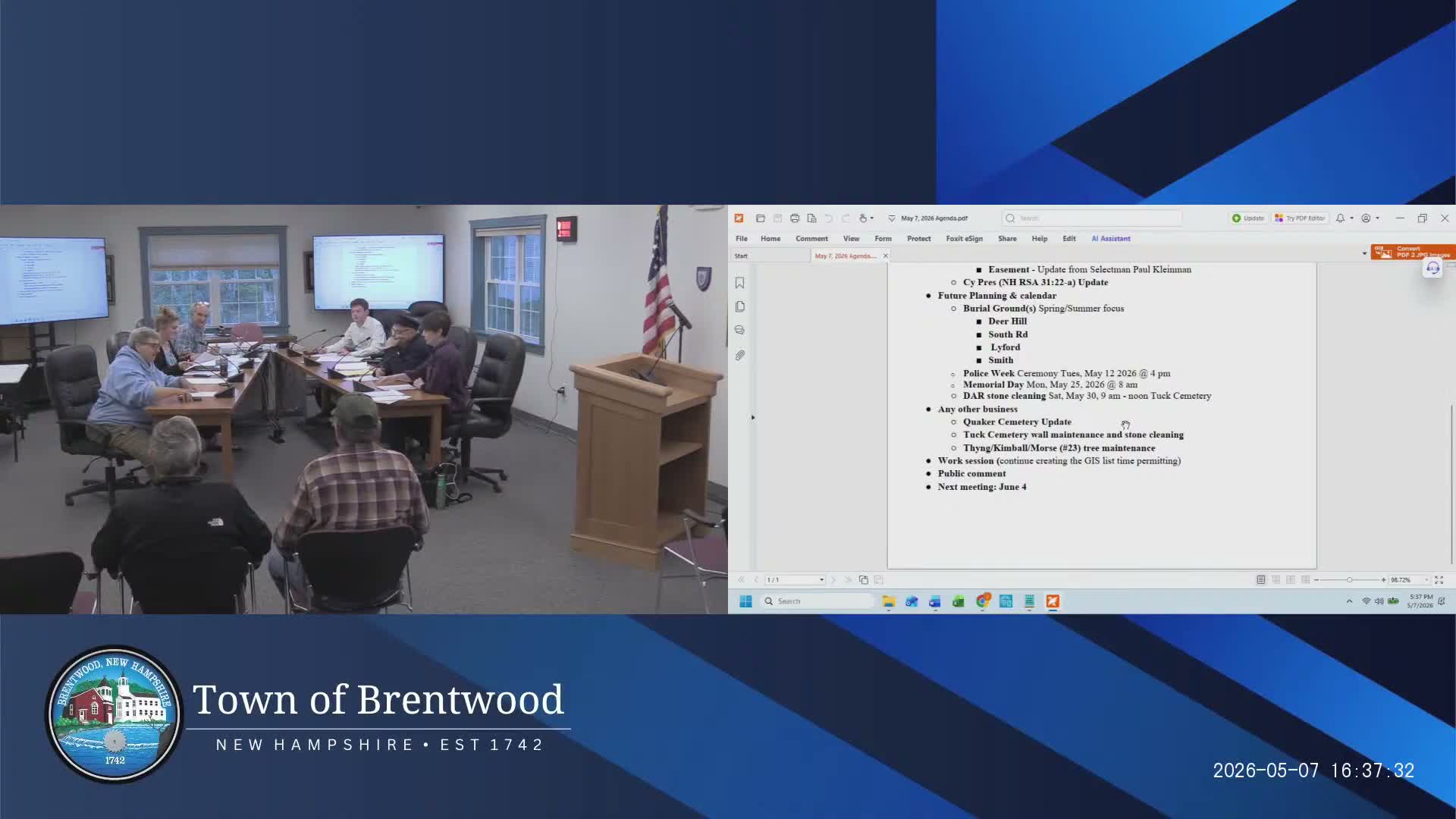 Quaker researcher tells trustees the town already owns Quaker Cemetery; volunteers could help with basic cleanup