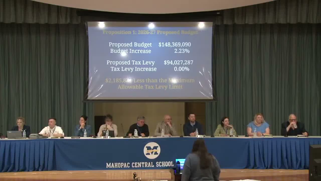 Mahopac Central School District presents $148.37 million 2026–27 budget, highlights bus purchase and new capital reserve propositions
