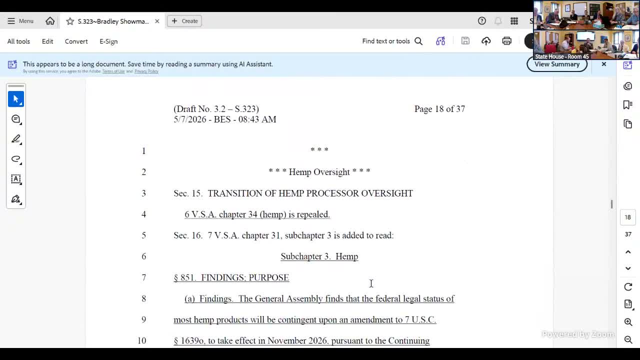 Panel reviews S.323 to shift hemp oversight to Cannabis Control Board, add product fees and penalties