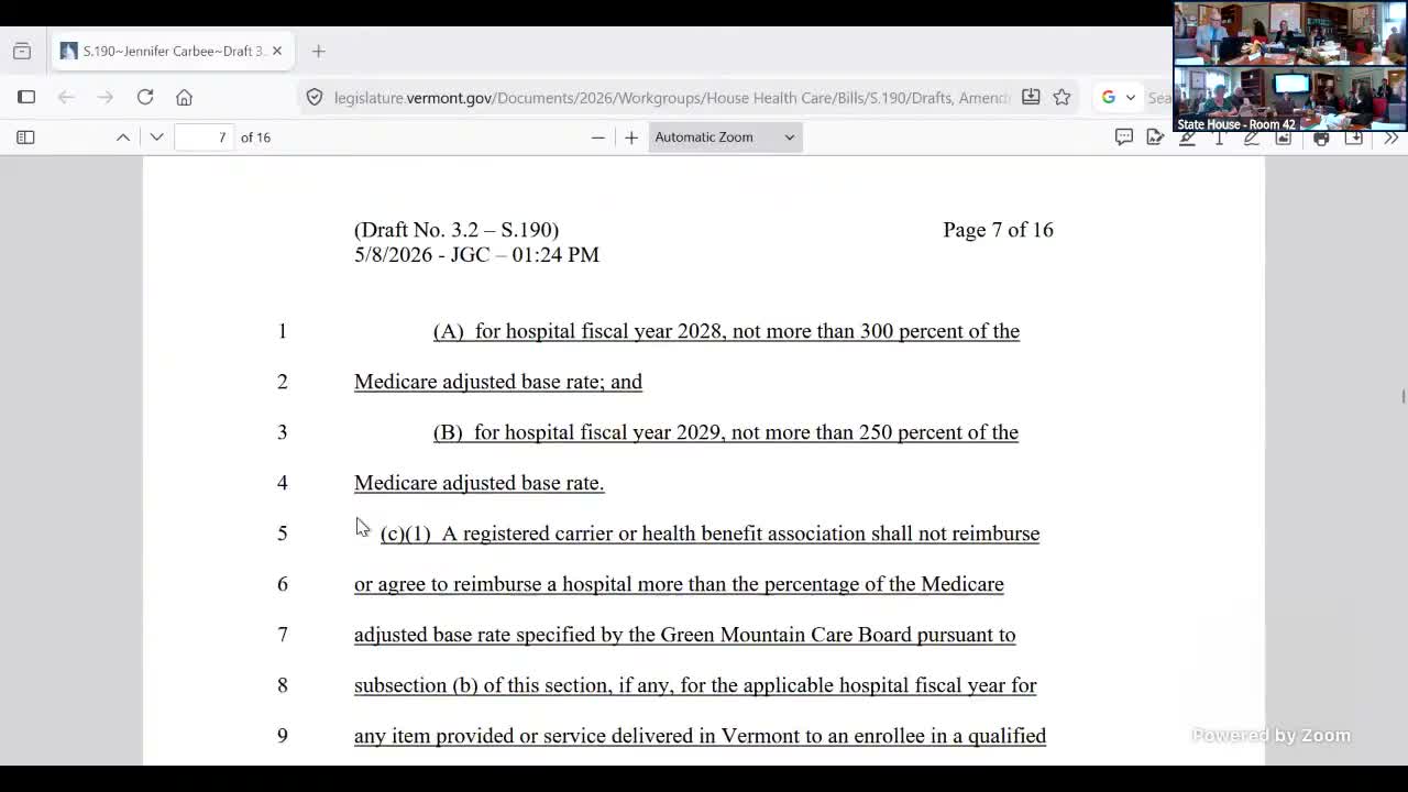 Committee reviews raising hospital outpatient drug cap to 130% of average sales price; hospitals and insurer flag fiscal trade-offs