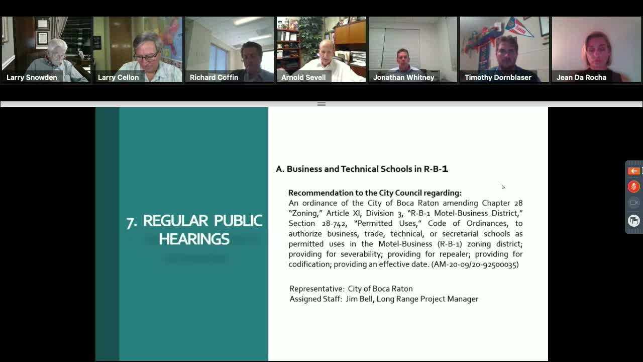Board recommends approval of code change to allow business and technical schools in RB‑1 district