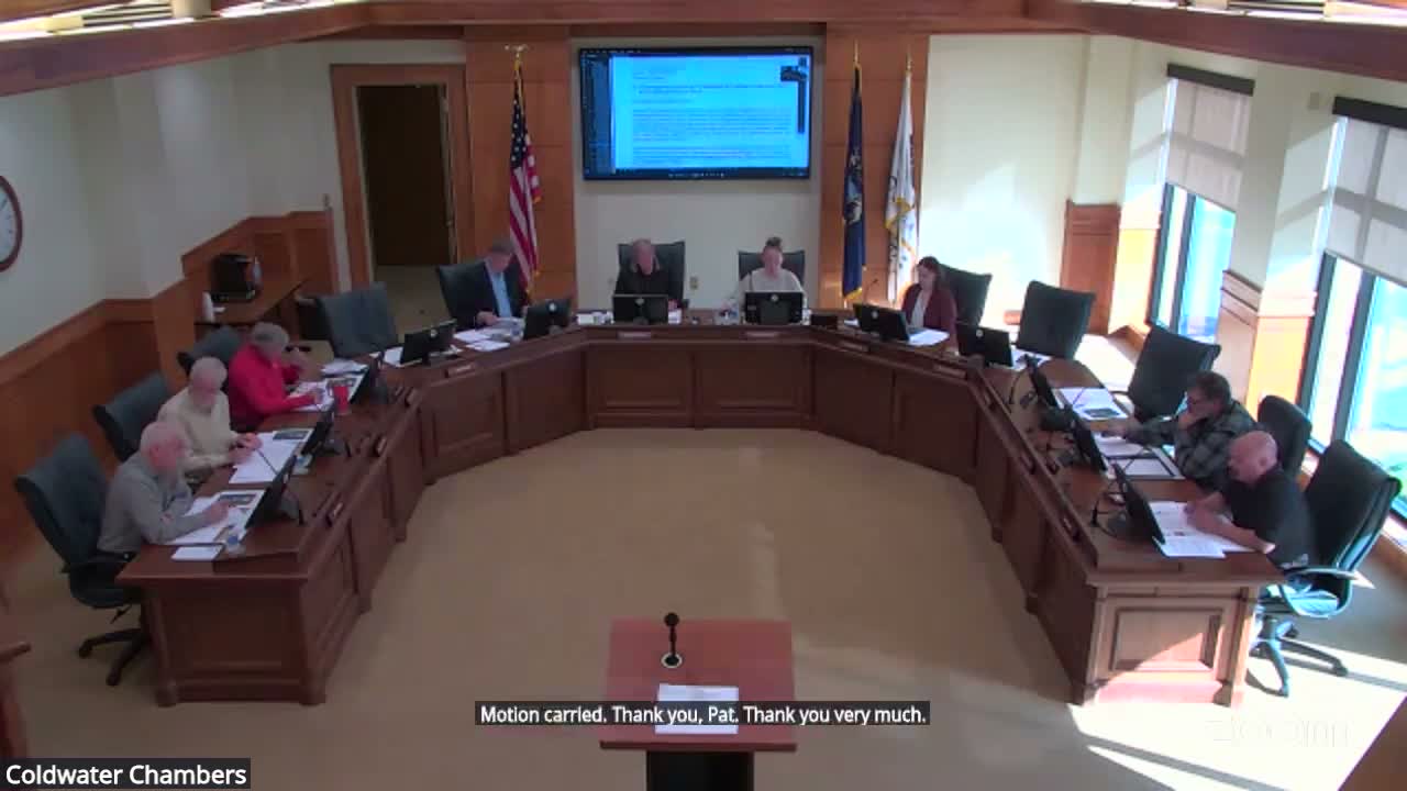 Coldwater council introduces 30‑day offer to Allen Edwyn Homes for 17‑acre parcel; public review to follow