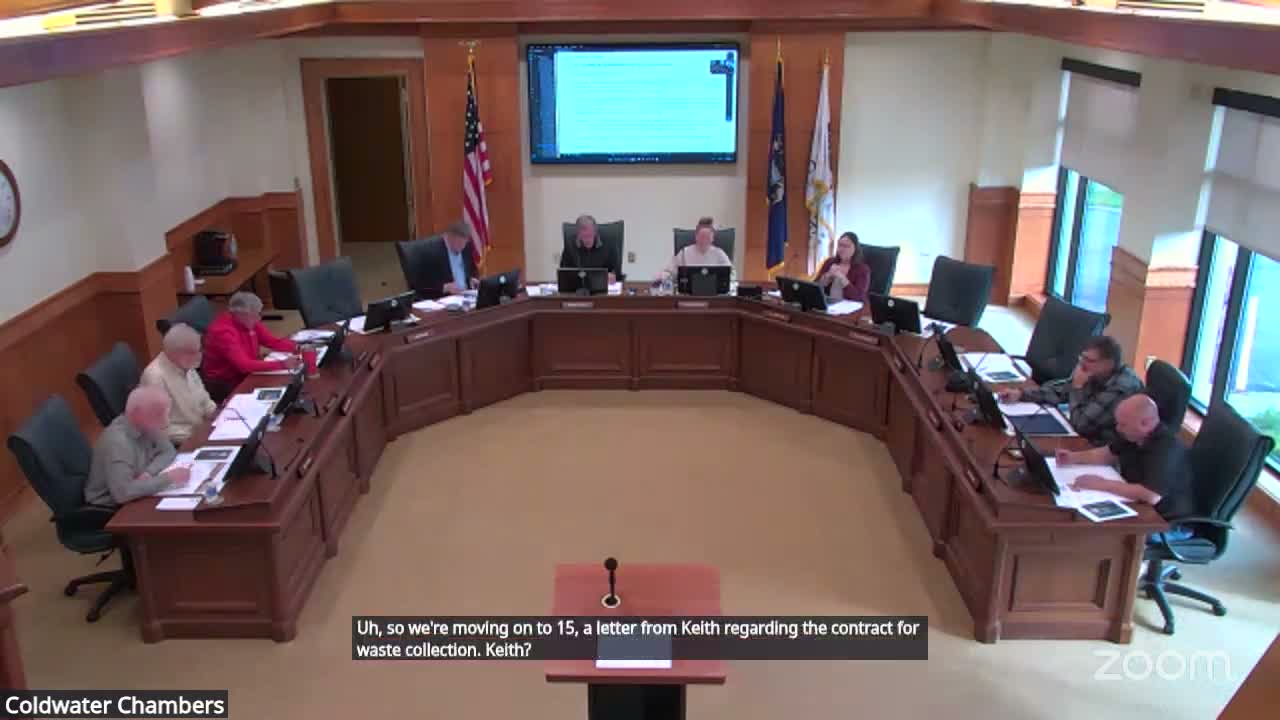 Coldwater approves three‑year contract with Republic Services; council to review fee schedule soon