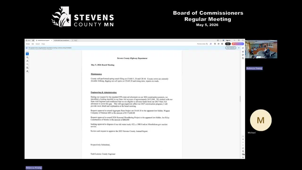 Stevens County authorizes advance of 2027 state-aid to cover 2026 highway shortfall