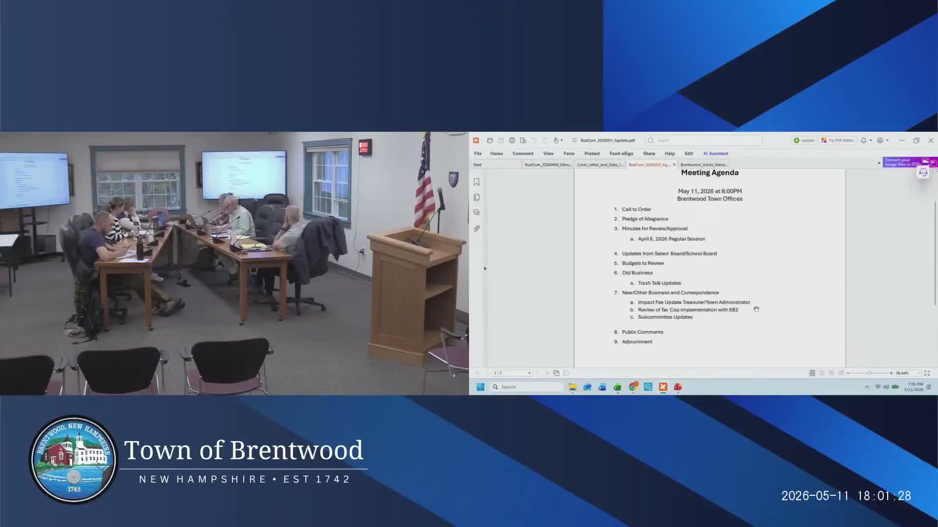 Budget committee reviews SB2 changes and how the town'passed 4% tax cap interacts with deliberative and voting sessions