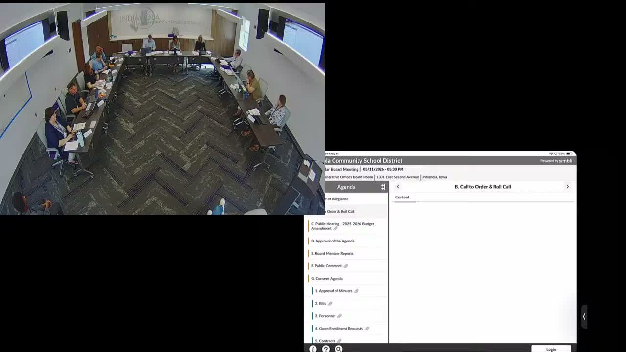 Indianola board approves budget amendment, remote-work changes, policy updates and graduation list; several motions pass unanimously