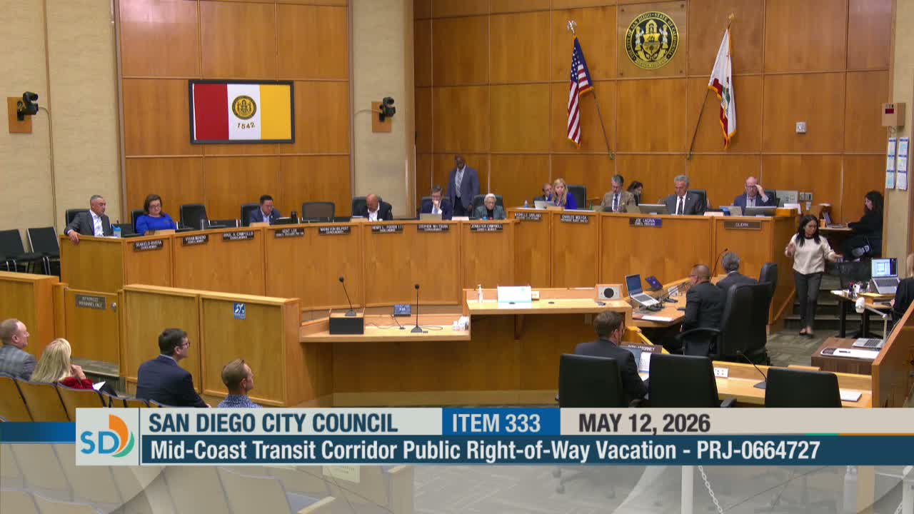 Council approves vacation of right‑of‑way around Balboa Avenue Transit Center; parcels revert to SANDAG