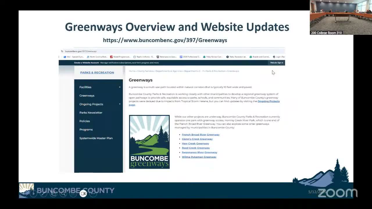 Advisory board updated on Greenways projects and new Beaver Dam Creek map; Ferry Road purchases expected in August
