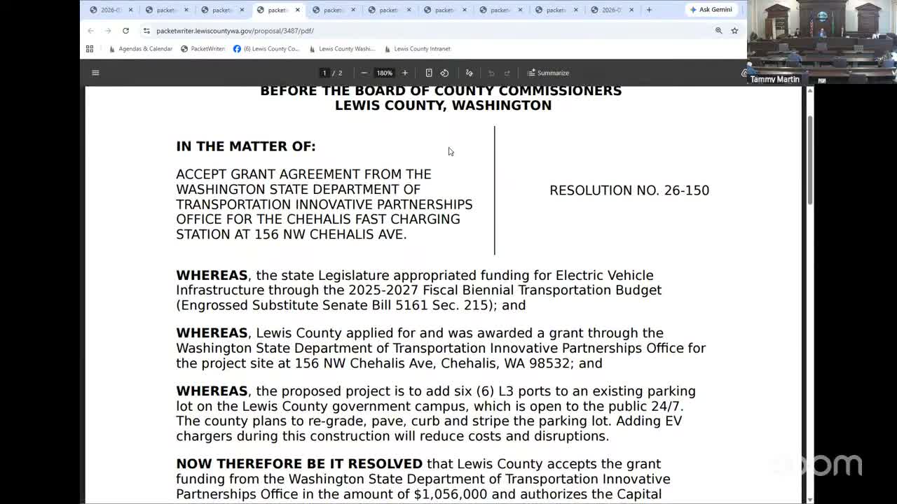 Lewis County commissioners approve several resolutions, accept WSDOT EV grant and ratify contracts
