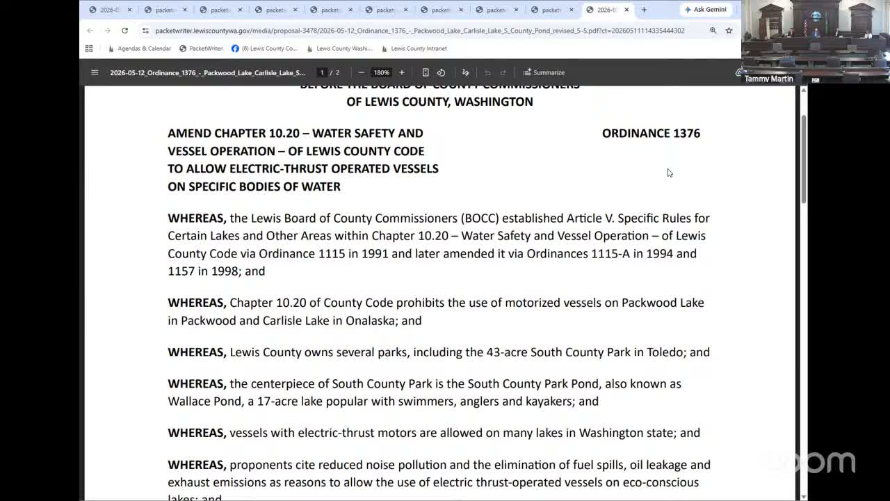 Lewis County adopts ordinance allowing electric-thrust boat motors on select lakes