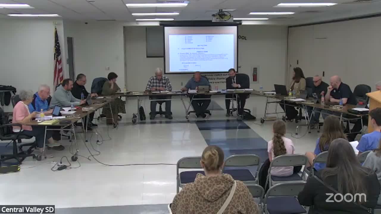 Central Valley School District advances preliminary 2026–27 general fund budget; board reviews insurance and food-service items